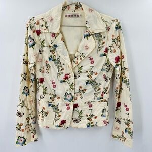 Johnny Was Floral Embroidered Blazer Ivory Size Small